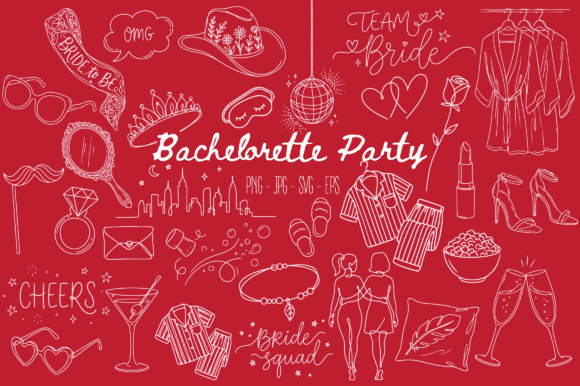 Bachelorette Party Doodle Clipart Bundle: Graphics & Illustrations