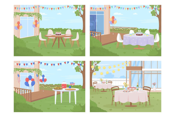 Backyard Party Arrangement Graphics & Illustrations