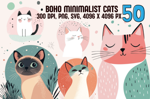 Boho Minimalist Cats: A Versatile Graphics Collection