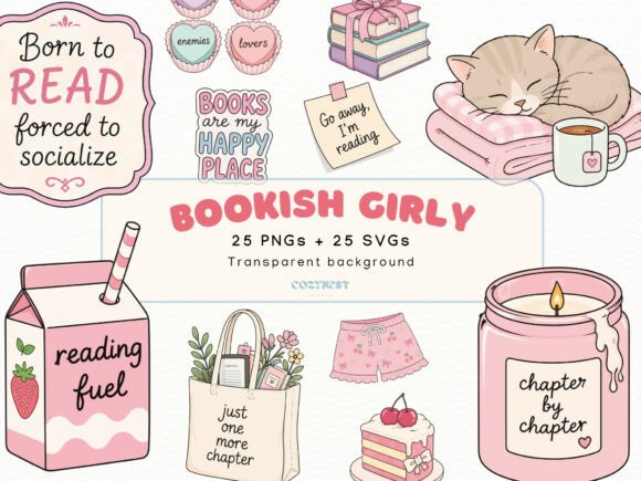 Bookish Girly Cliparts: Cute Reading PNG Graphics Review