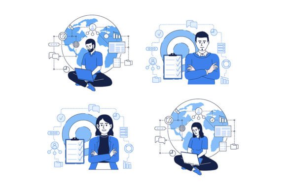Business Online Flat Illustrations: Graphics for Editorial Use