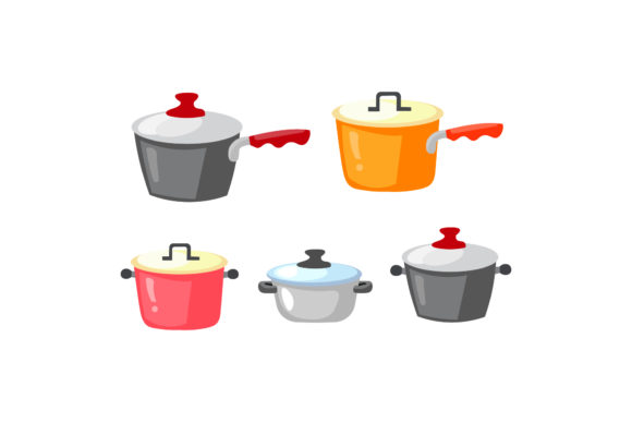 Kitchen Pan Illustrations Vectors Set Review
