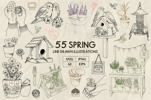 Spring Line Art Collection: A Fresh Graphics and Illustrations Set