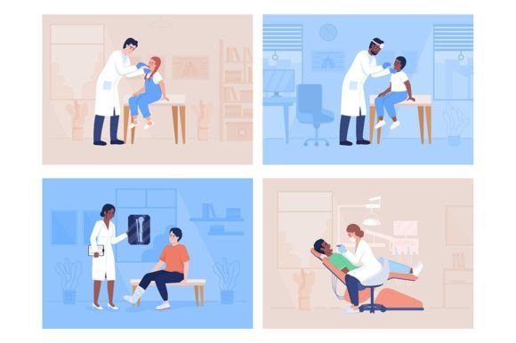 Visiting Hospital Illustrations Set: Graphics Review