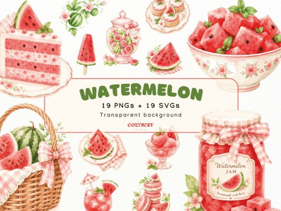 Watermelon Watercolor Cliparts for Embroidery
